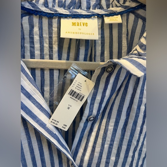 NWT new anthropologie Maeve sleeveless long tunic ruffle medium blue white - Picture 7 of 17